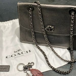Like New, Coach Parker Metallic Graphite Leather Shoulder Bag 35577